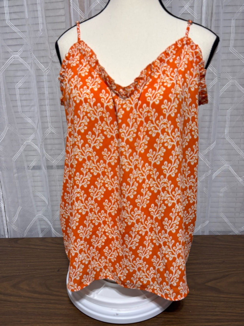 LOFT Women’s Med  Orange Floral Print Spaghetti Strap Top 20 p2p 23L